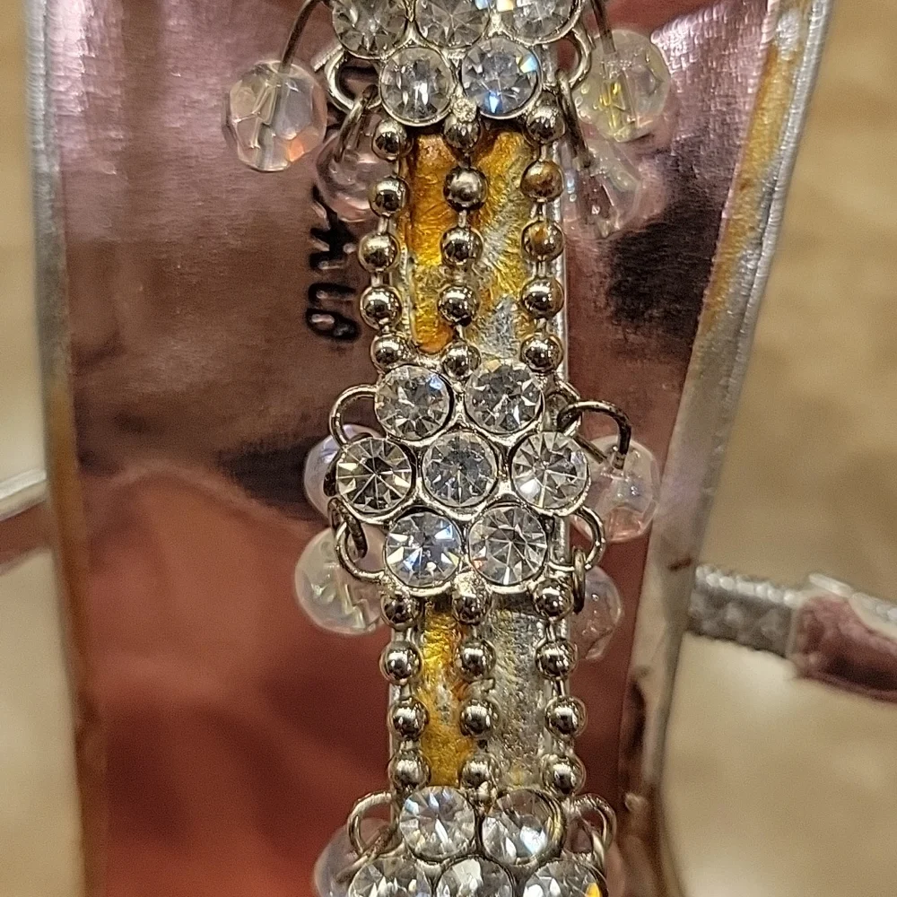 Michael Antonio Bedazzled Ankle Strap Silver Heeled Sandals, Sz 8